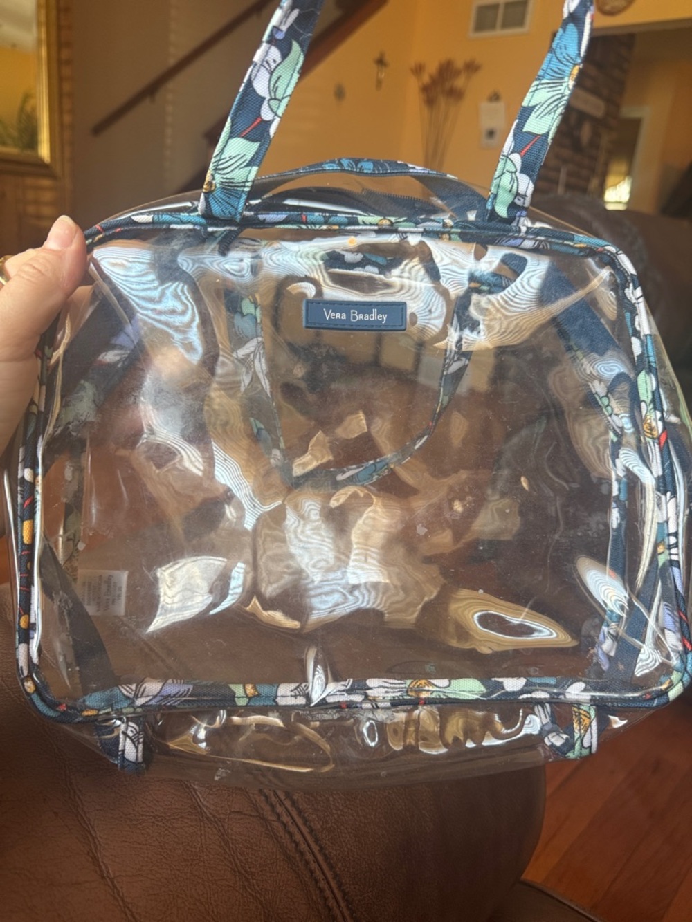 Vera Bradley Clear Cosmetic Bag with Blue Floral Trim